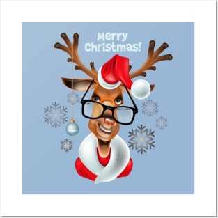 Reindeer Santa Claud - Merry Christmas Posters and Art